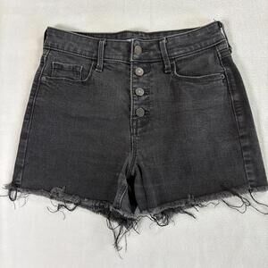 Old Navy Women's 4 High Rise Denim Shorts Gray Black Button Fly Raw Hem Casual